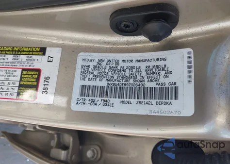 2009 Toyota Corolla Le from USA, damaged, VIN 1NXBU40E89Z026492